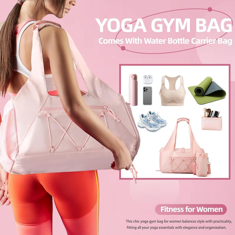 FULONEEI Gym Bag for Women, Yoga Mat Bag with Shoe Compartment and Wet Pocket, Sport Yoga Gym Bag with Yoga Strap, Carryall Yoga Tote Bag - Image 2